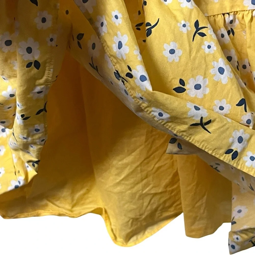 Kate Spade Yellow Floral Midi Fleurette Toss Smocked Dress Cottage Spring Size L
